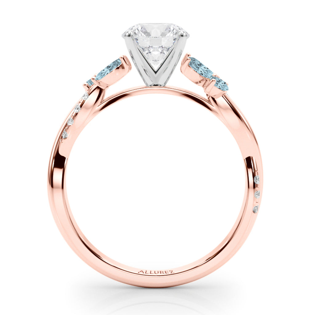 Diamond & Aquamarine Marquise Leaf Engagement Ring 18K Rose Gold (0.38ct)