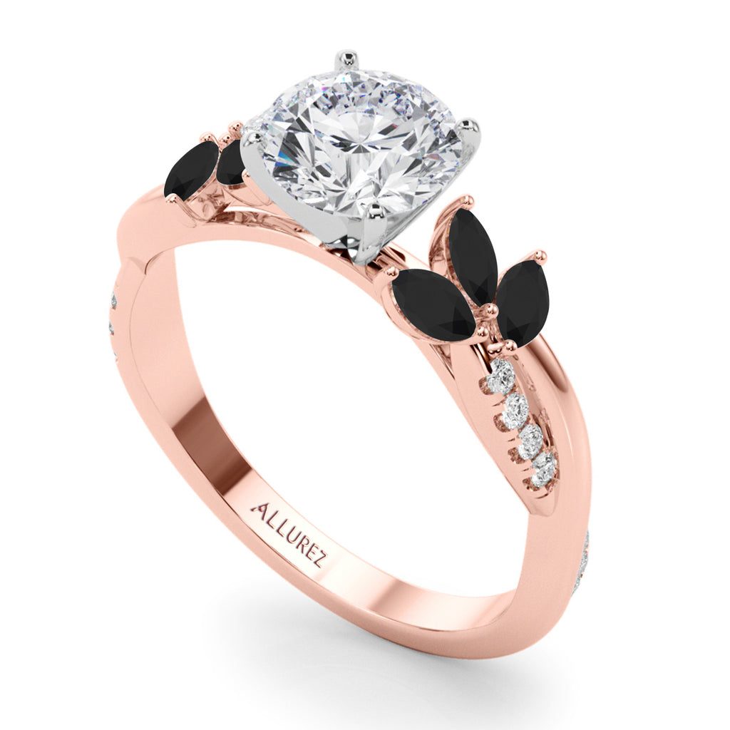 Diamond & Black Diamond Marquise Leaf Engagement Ring 18K Rose Gold (0.38ct)