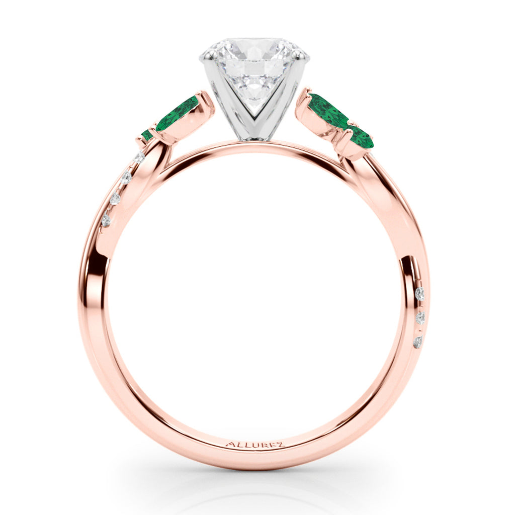 Diamond & Emerald Marquise Leaf Engagement Ring 14K Rose Gold (0.38ct)