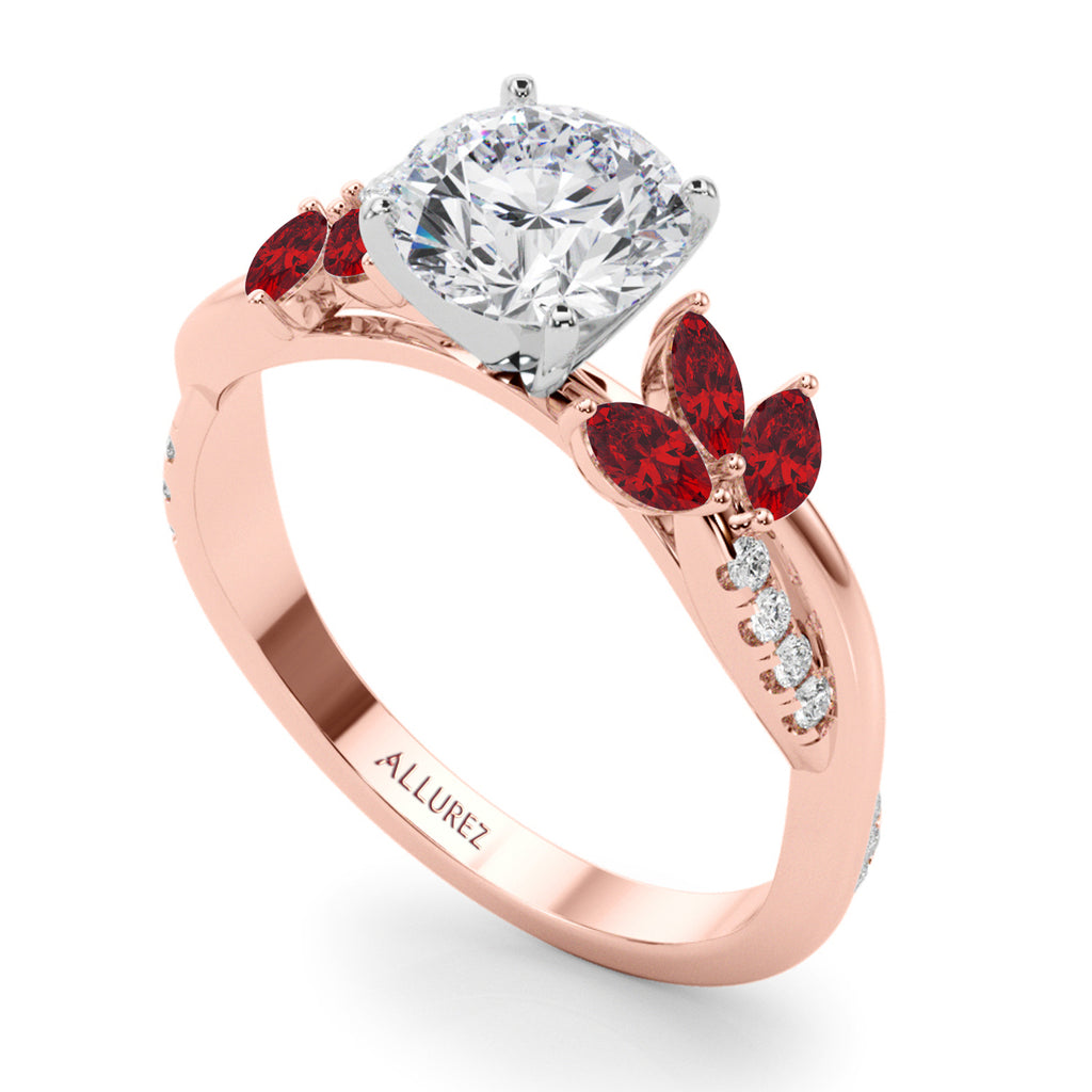 Lab Diamond & Ruby Marquise Leaf Engagement Ring 18K Rose Gold (0.38ct)