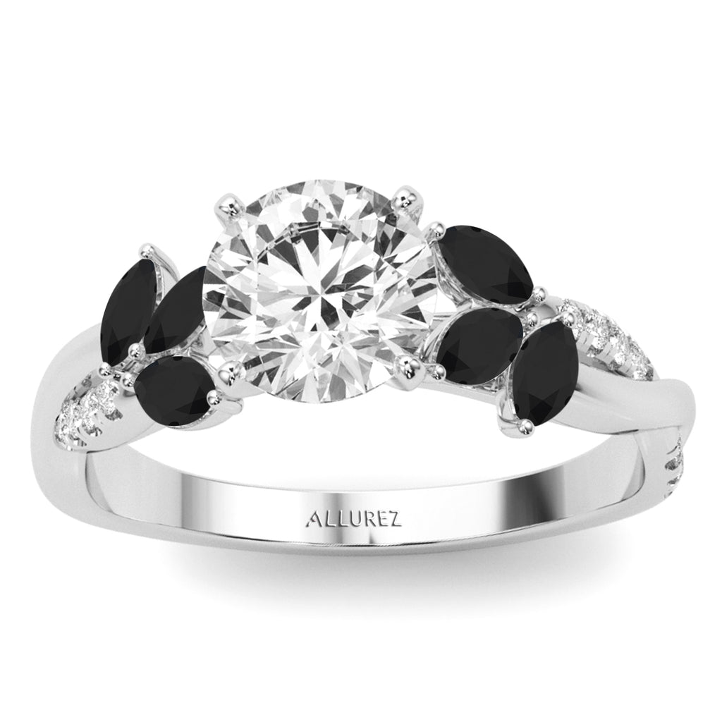 Diamond & Black Diamond Marquise Leaf Engagement Ring 18K White Gold (0.38ct)