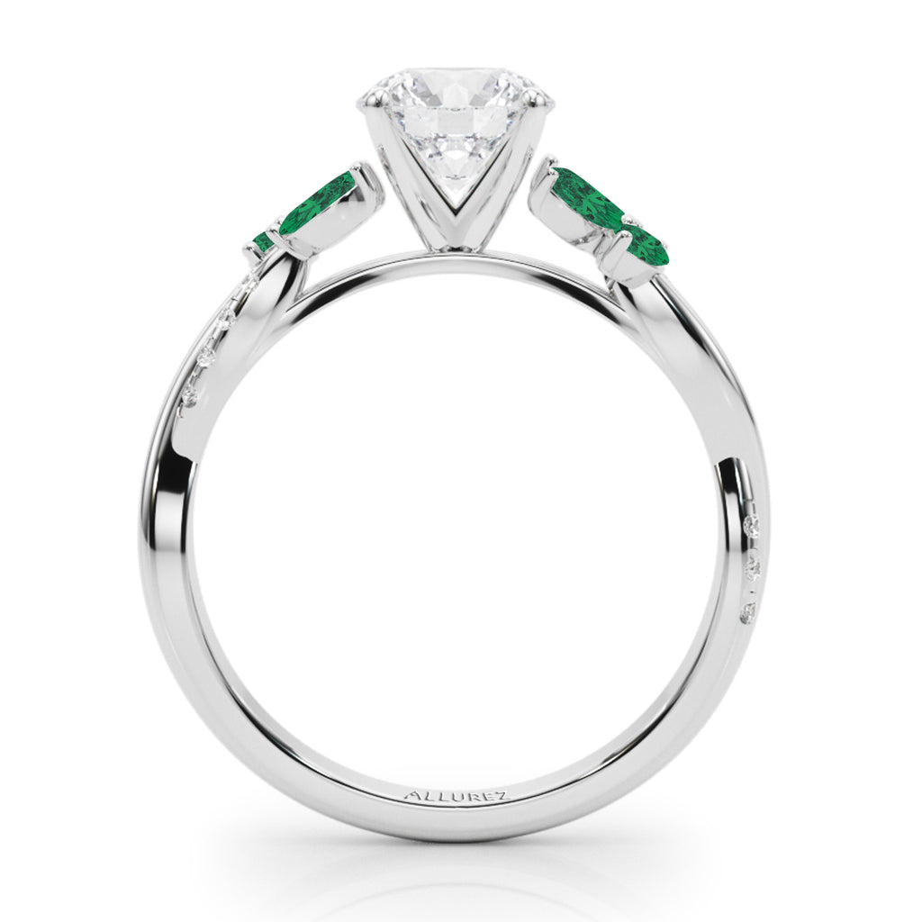 Lab Diamond & Lab Emerald Marquise Leaf Engagement Ring 18K White Gold (0.38ct)