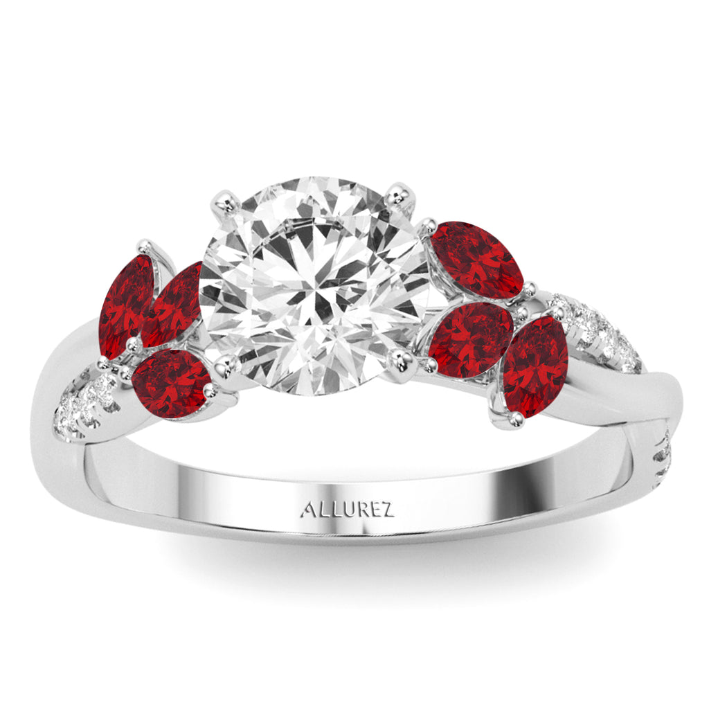 Diamond & Ruby Marquise Leaf Engagement Ring 18K White Gold (0.38ct)