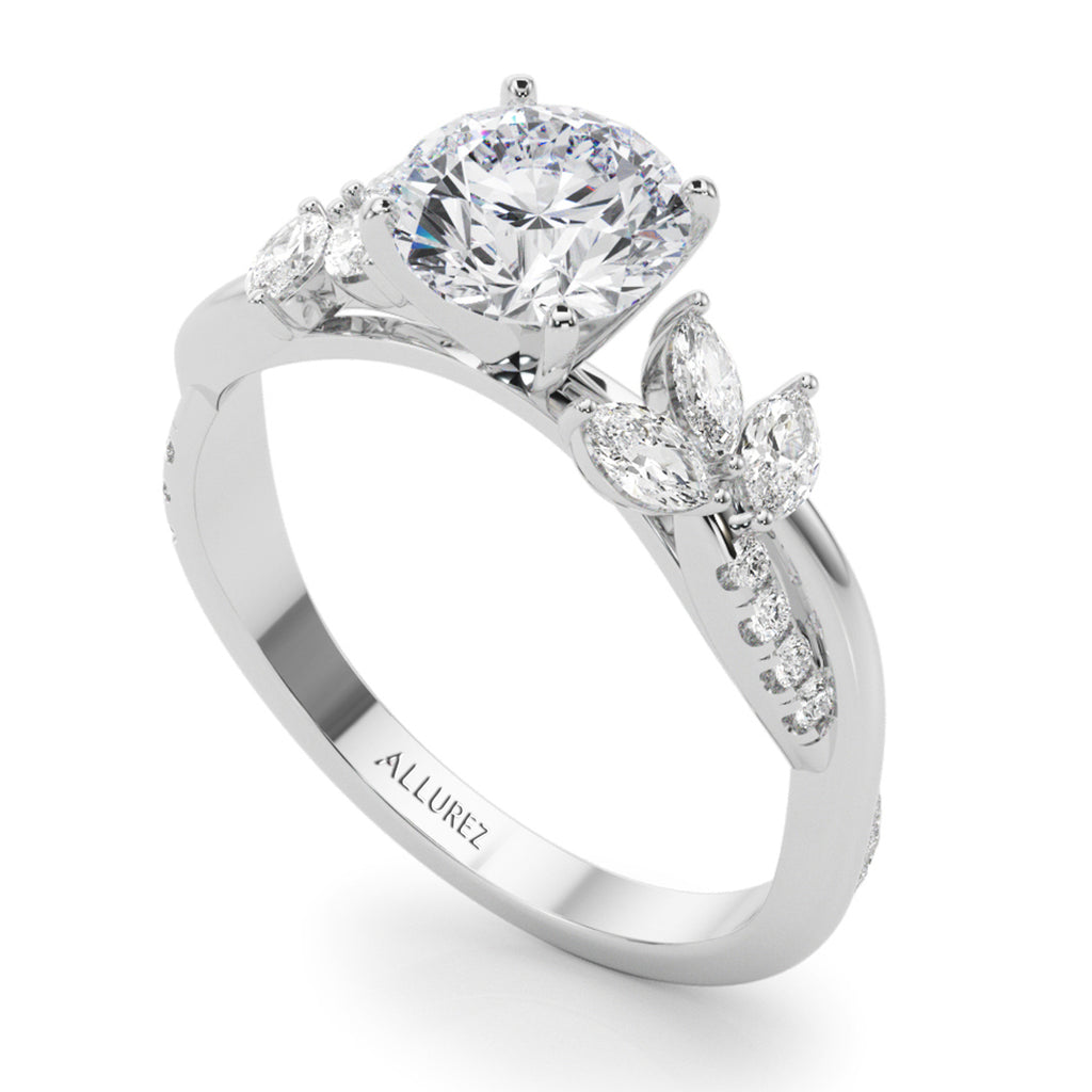 Diamond with Marquise Leaf Engagement Ring 18K White Gold (0.38ct)