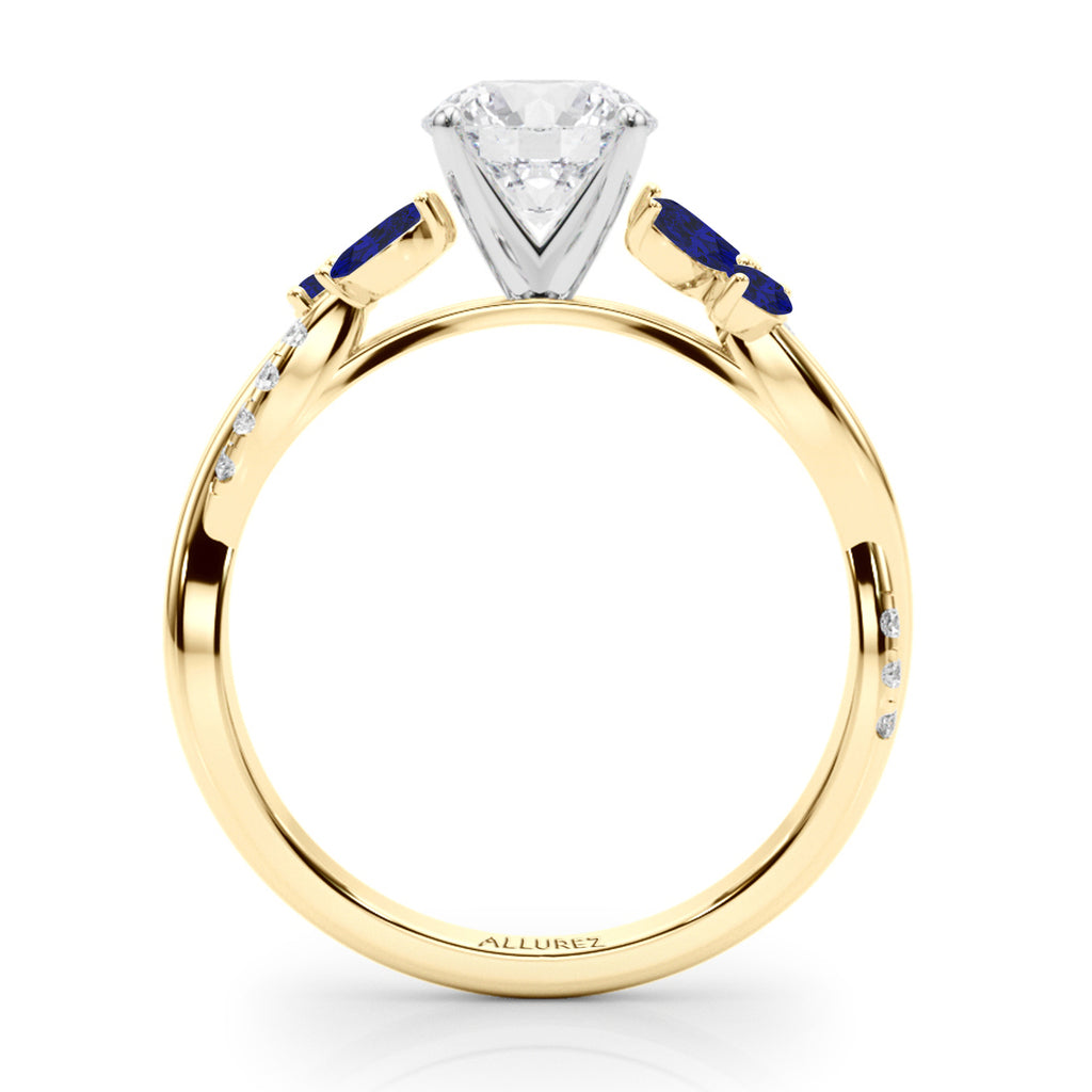 Diamond & Blue Sapphire Marquise Leaf Engagement Ring 18K Yellow Gold (0.38ct)