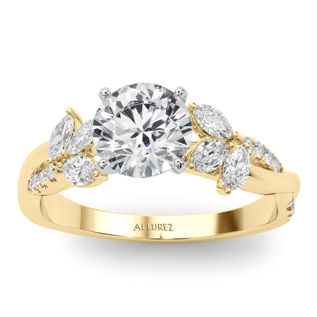 Lab Diamond with Marquise Leaf Engagement Ring 18K Yellow Gold (0.38ct)