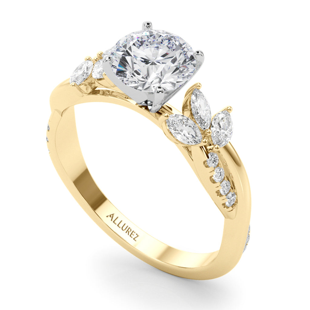 Lab Diamond with Marquise Leaf Engagement Ring 18K Yellow Gold (0.38ct)