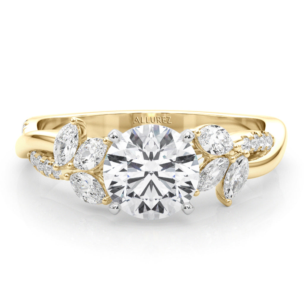 Lab Diamond with Marquise Leaf Engagement Ring 18K Yellow Gold (0.38ct)
