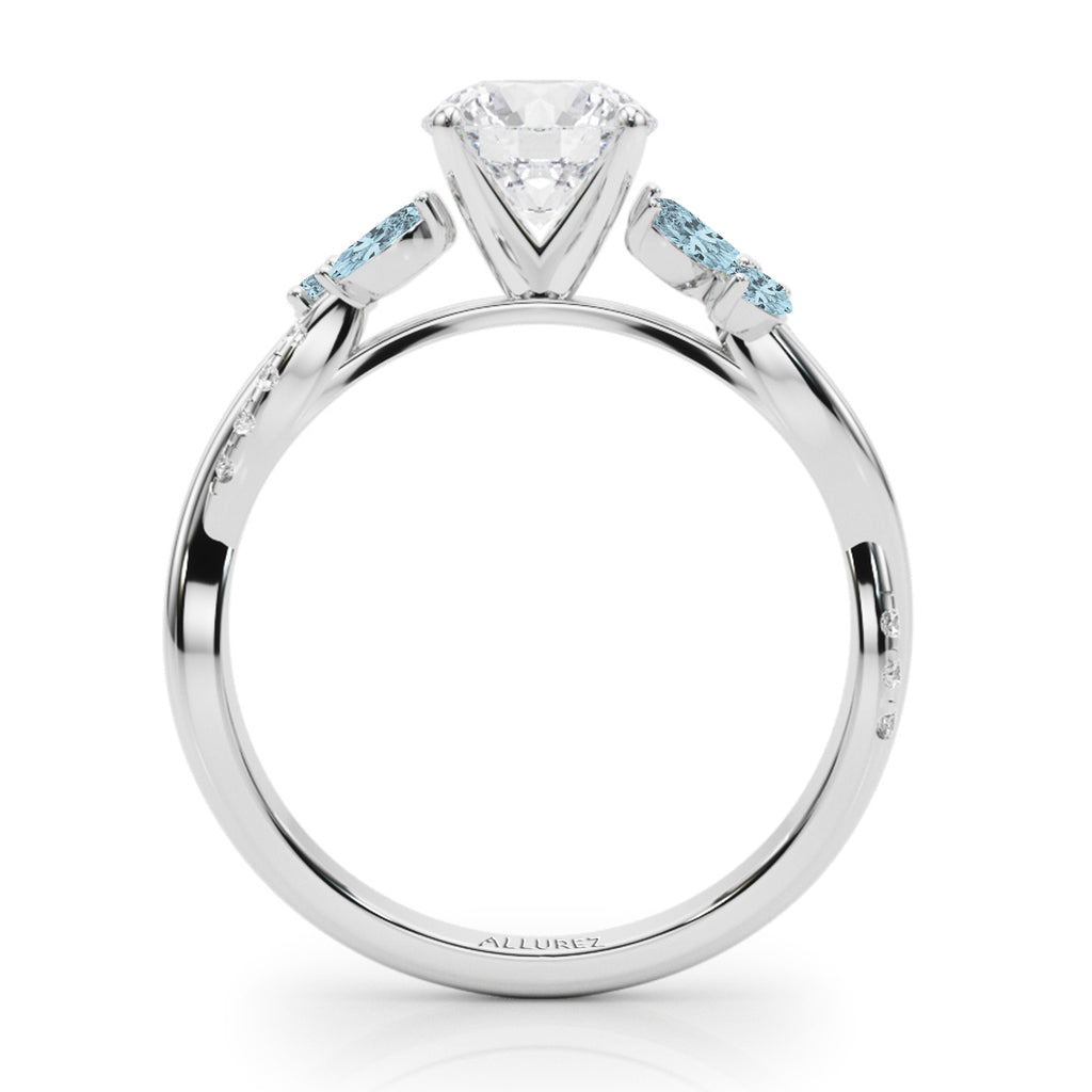 Diamond & Aquamarine Marquise Leaf Engagement Ring in Palladium (0.38ct)