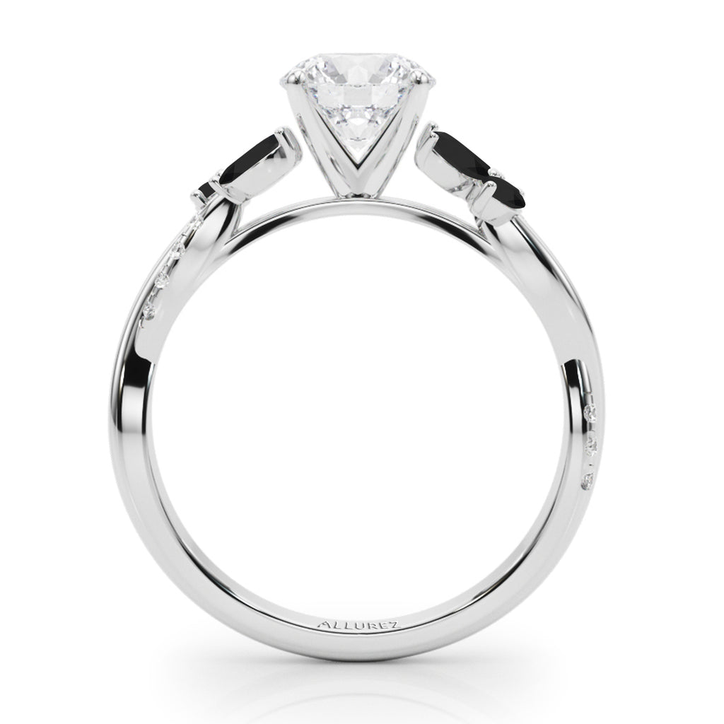 Diamond & Black Diamond Marquise Leaf Engagement Ring in Palladium (0.38ct)