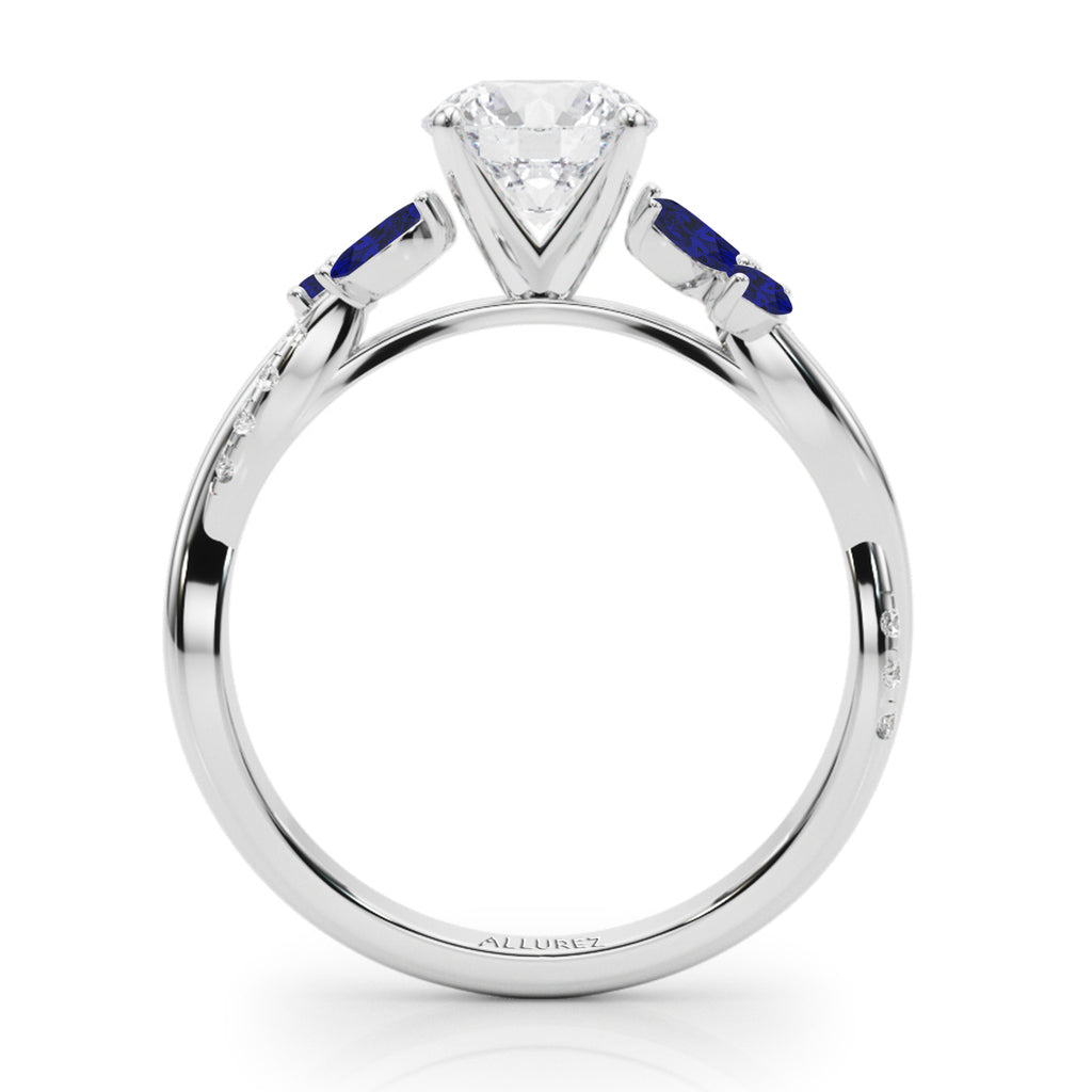 Diamond & Blue Sapphire Marquise Leaf Engagement Ring in Palladium (0.38ct)