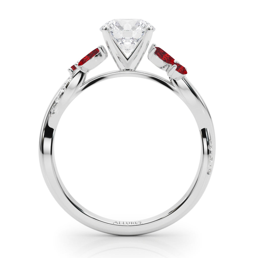 Diamond & Ruby Marquise Leaf Engagement Ring in Palladium (0.38ct)