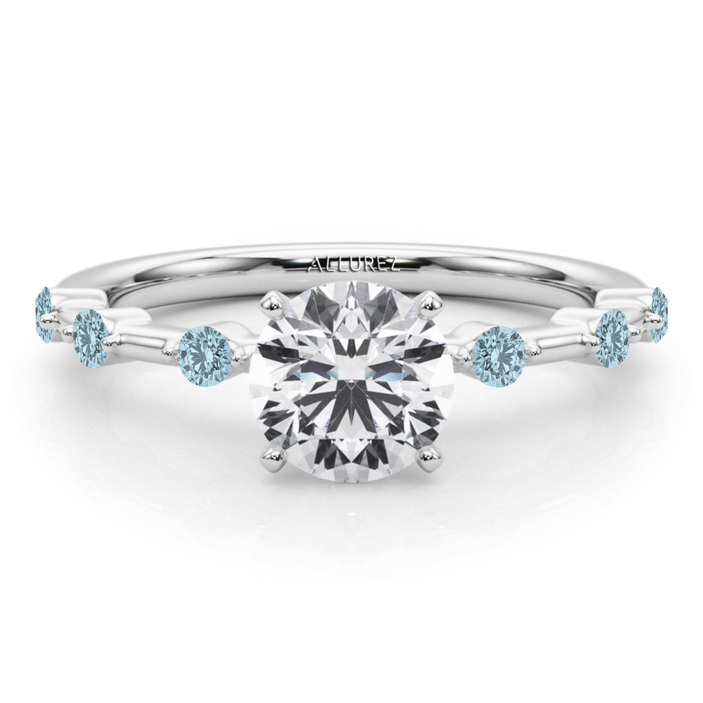 Aquamarine Scalloped Engagement Ring 14K White Gold (0.20ct)