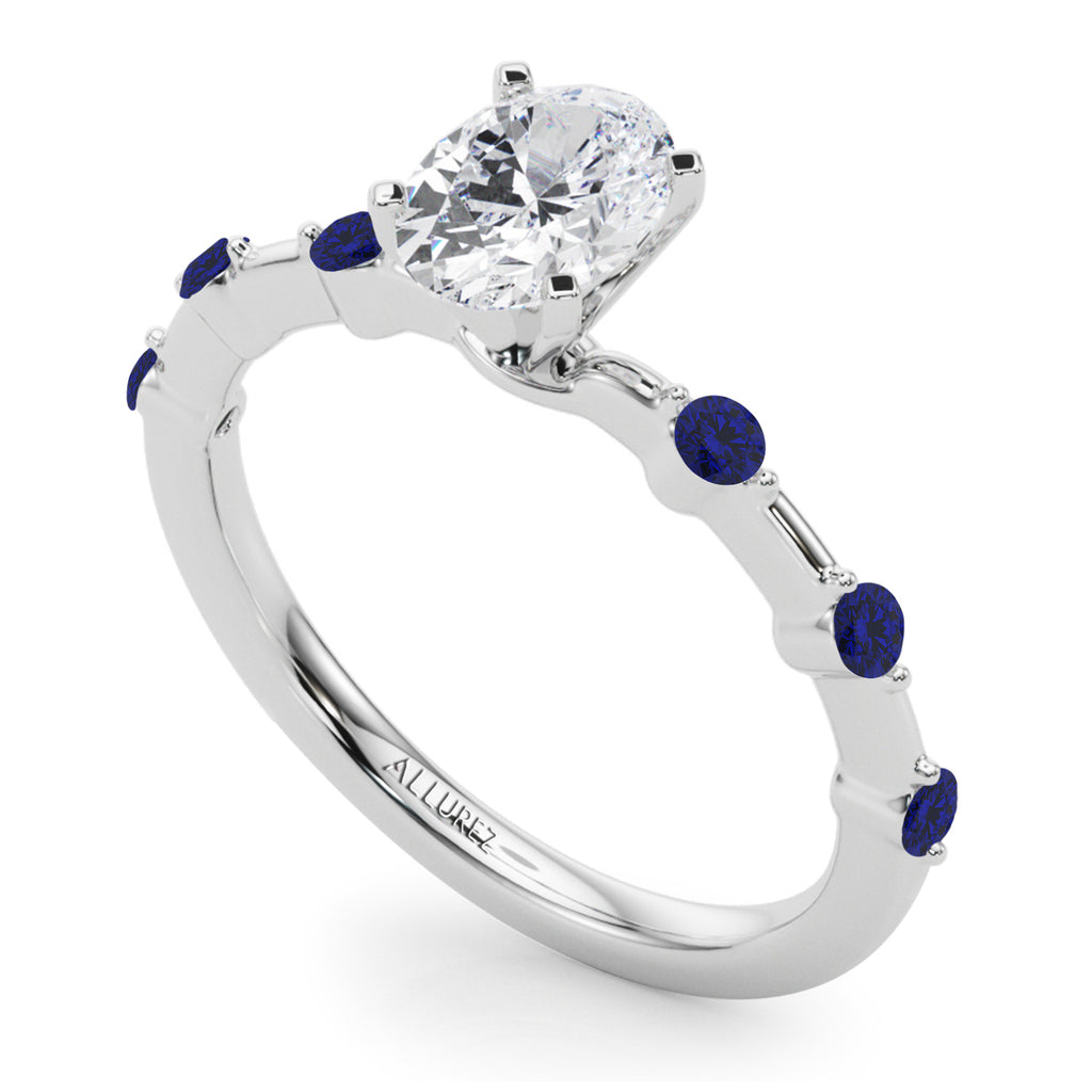 Blue Sapphire Scalloped Engagement Ring 14K White Gold (0.20ct)
