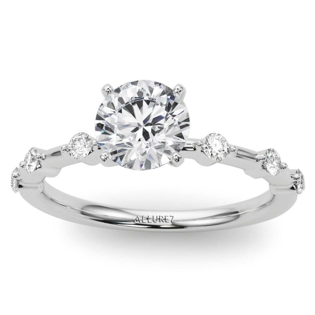 Diamond Accented Scalloped Engagement Ring 14K White Gold (0.20ct)