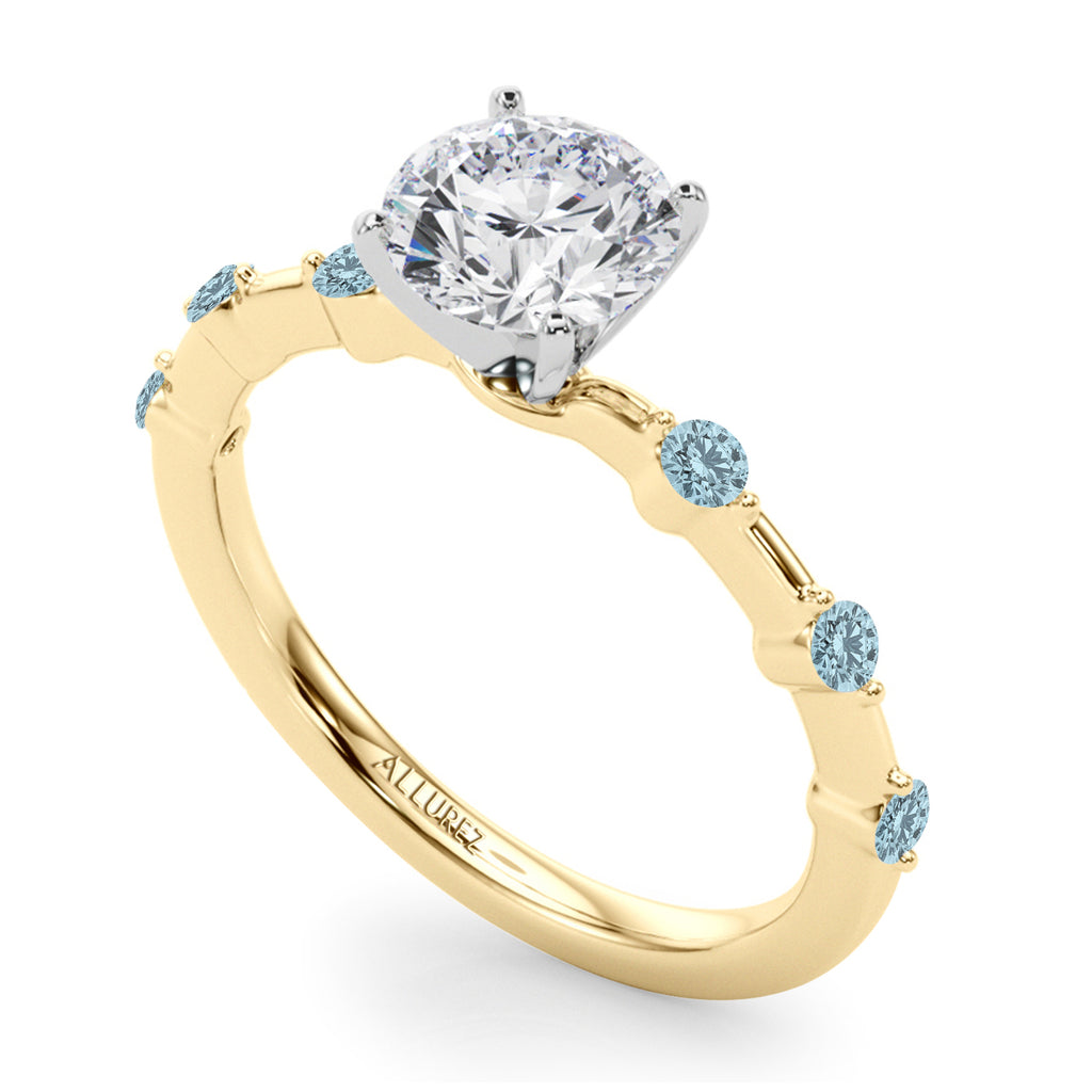 Lab Aquamarine Scalloped Engagement Ring 14K Yellow Gold (0.20ct)