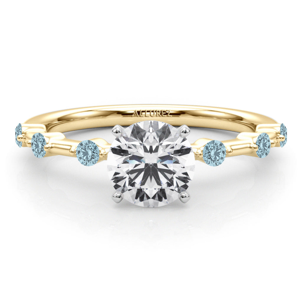 Lab Aquamarine Scalloped Engagement Ring 14K Yellow Gold (0.20ct)