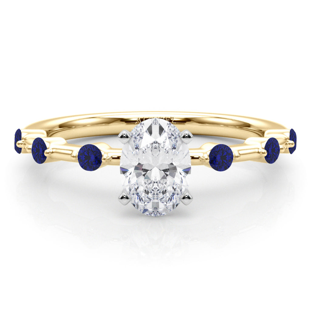Lab Blue Sapphire Scalloped Engagement Ring 14K Yellow Gold (0.20ct)