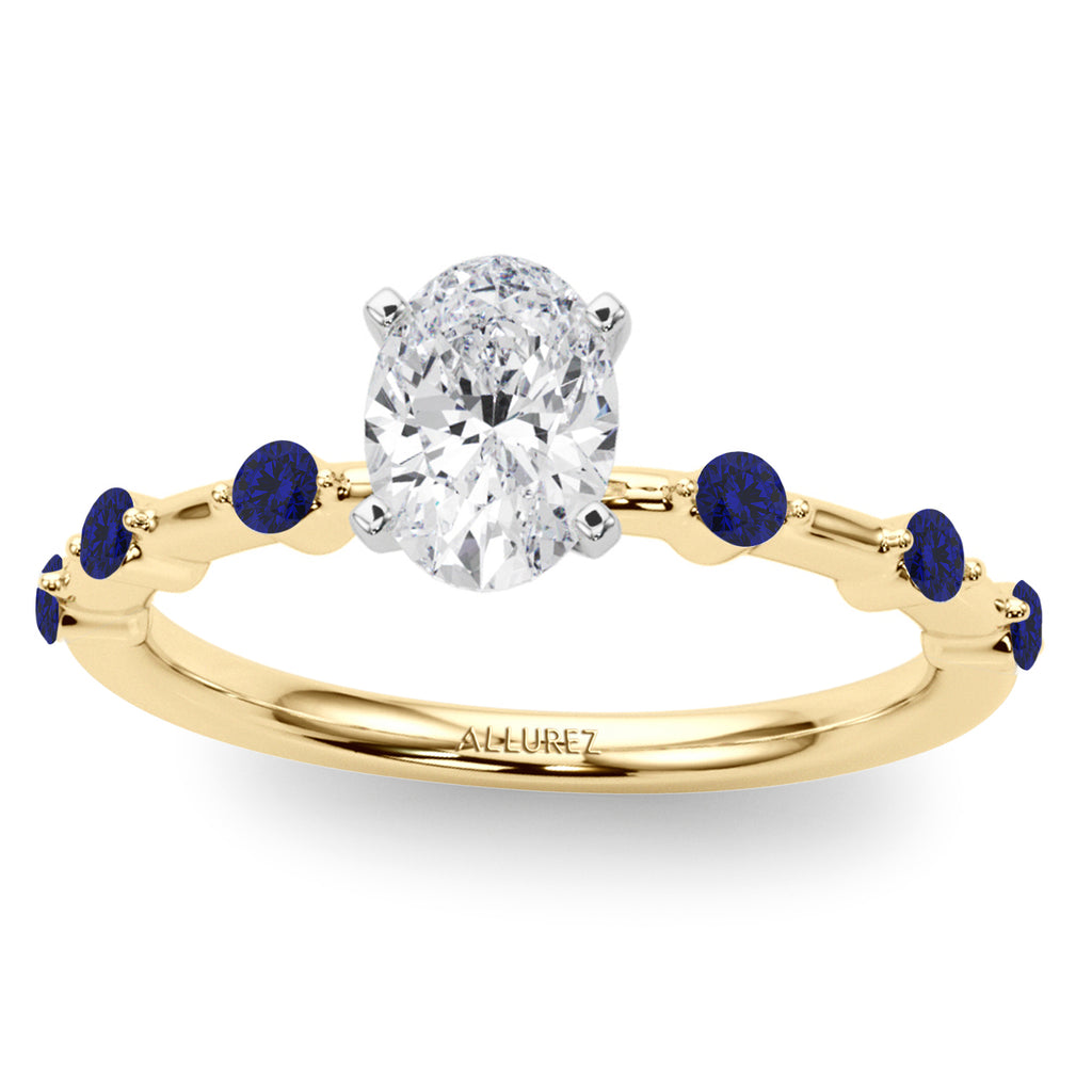 Blue Sapphire Scalloped Engagement Ring 14K Yellow Gold (0.20ct)