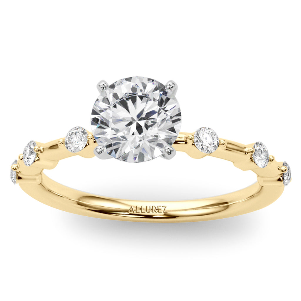 Lab Diamond Accented Scalloped Engagement Ring 14K Yellow Gold (0.20ct)