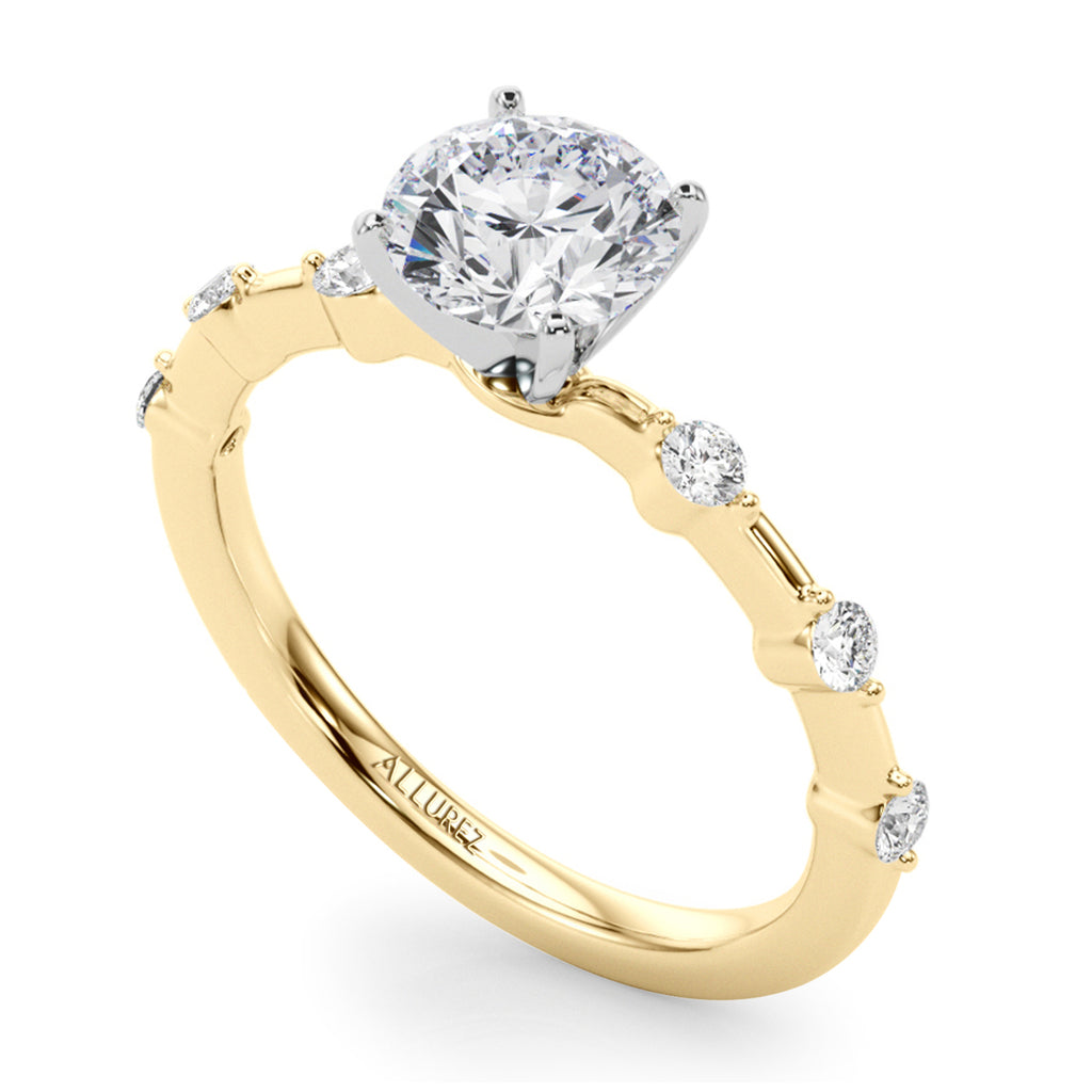 Lab Diamond Accented Scalloped Engagement Ring 14K Yellow Gold (0.20ct)