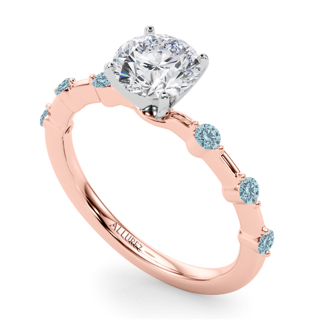 Lab Aquamarine Scalloped Engagement Ring 18K Rose Gold (0.20ct)