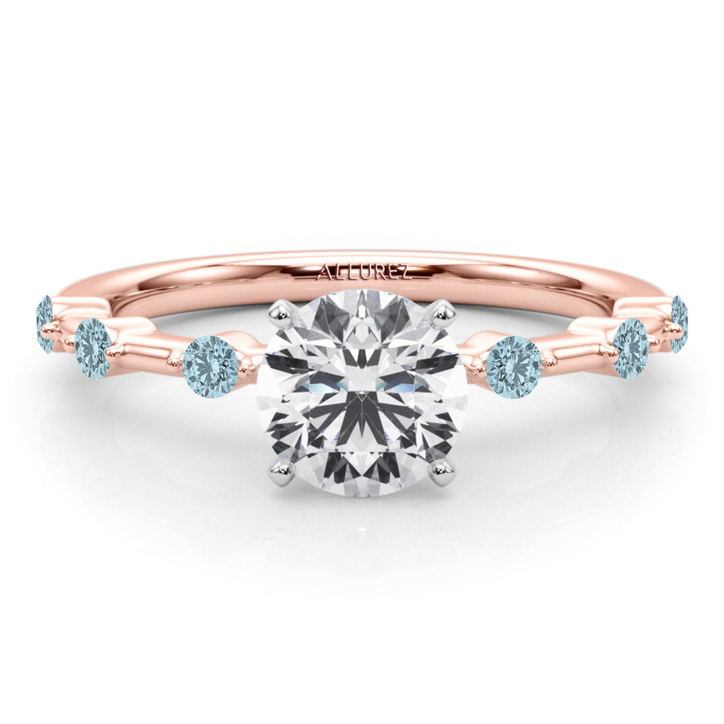 Lab Aquamarine Scalloped Engagement Ring 18K Rose Gold (0.20ct)