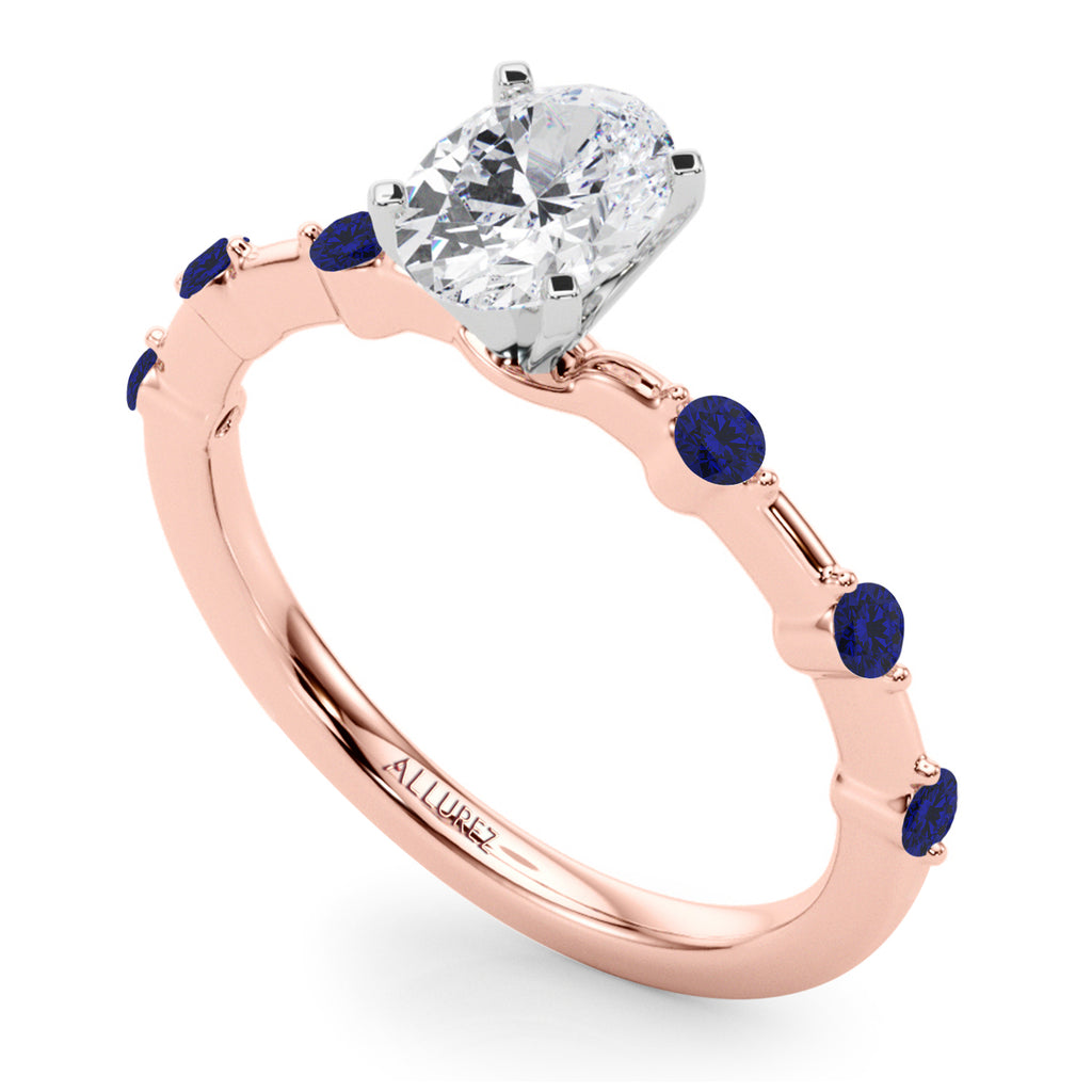 Lab Blue Sapphire Scalloped Engagement Ring 18K Rose Gold (0.20ct)