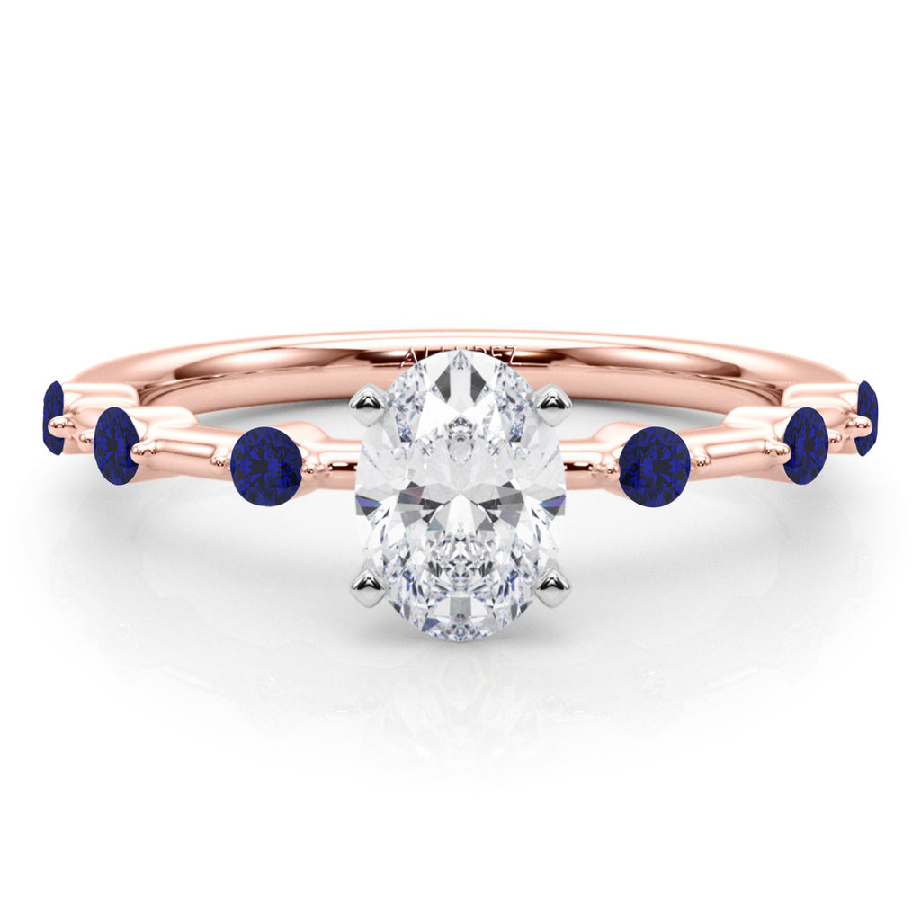 Lab Blue Sapphire Scalloped Engagement Ring 18K Rose Gold (0.20ct)