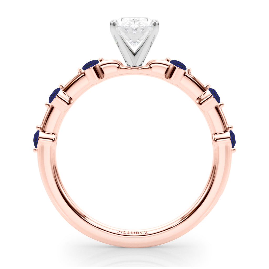 Lab Blue Sapphire Scalloped Engagement Ring 18K Rose Gold (0.20ct)