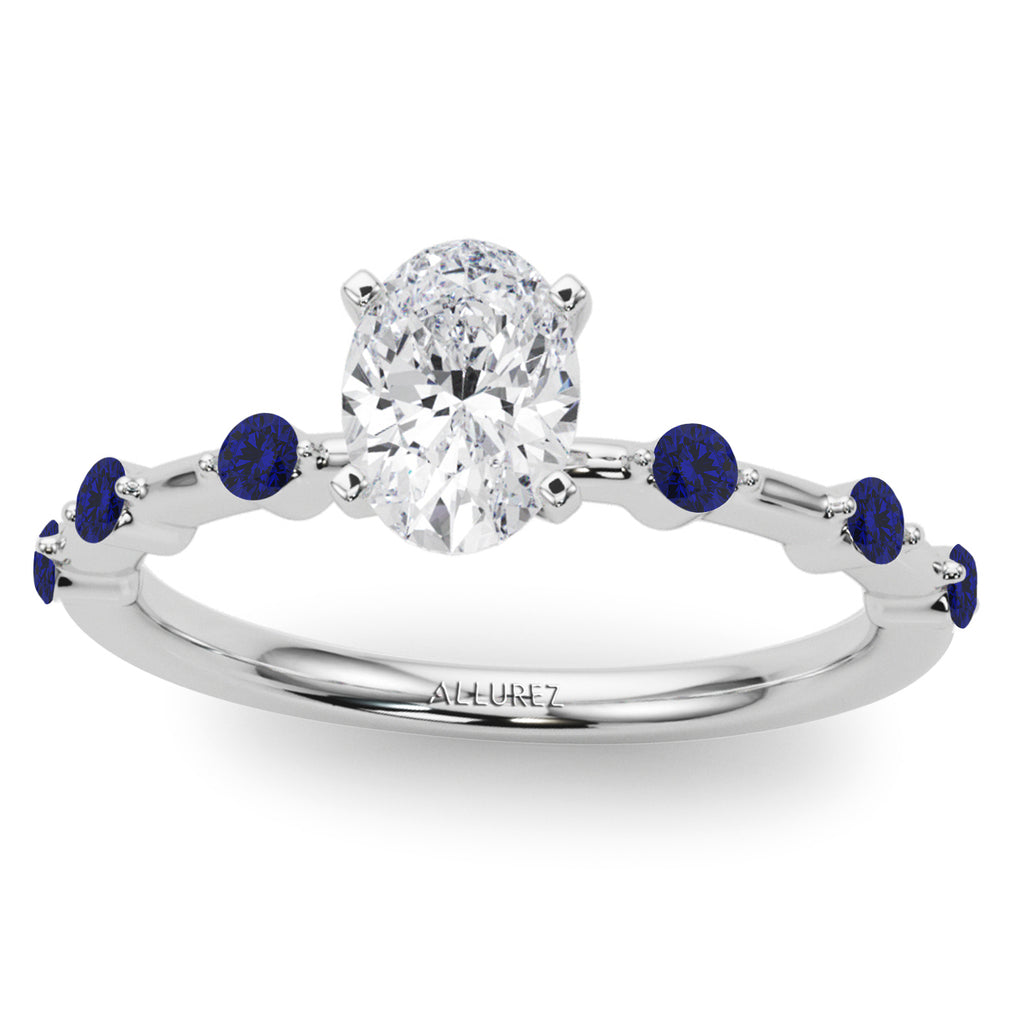Lab Blue Sapphire Scalloped Engagement Ring 18K White Gold (0.20ct)