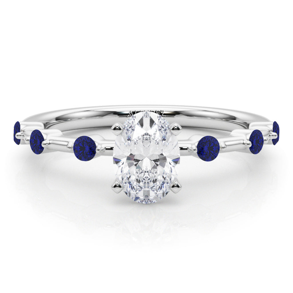 Lab Blue Sapphire Scalloped Engagement Ring 18K White Gold (0.20ct)