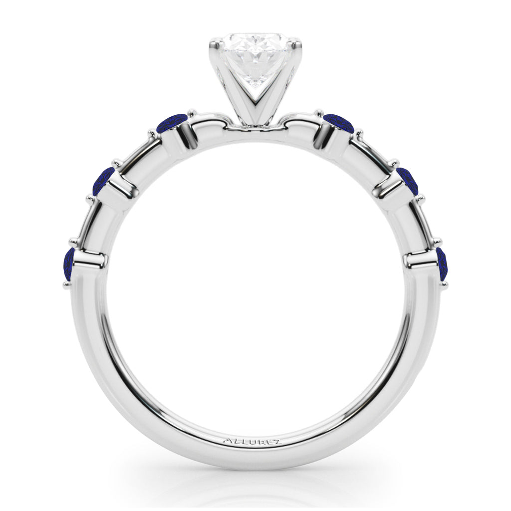 Blue Sapphire Scalloped Engagement Ring 18K White Gold (0.20ct)
