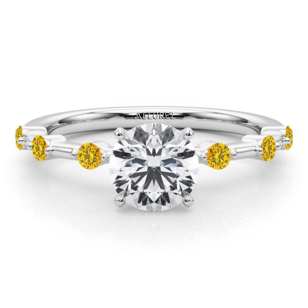 Yellow Diamond Scalloped Engagement Ring 18K White Gold (0.20ct)