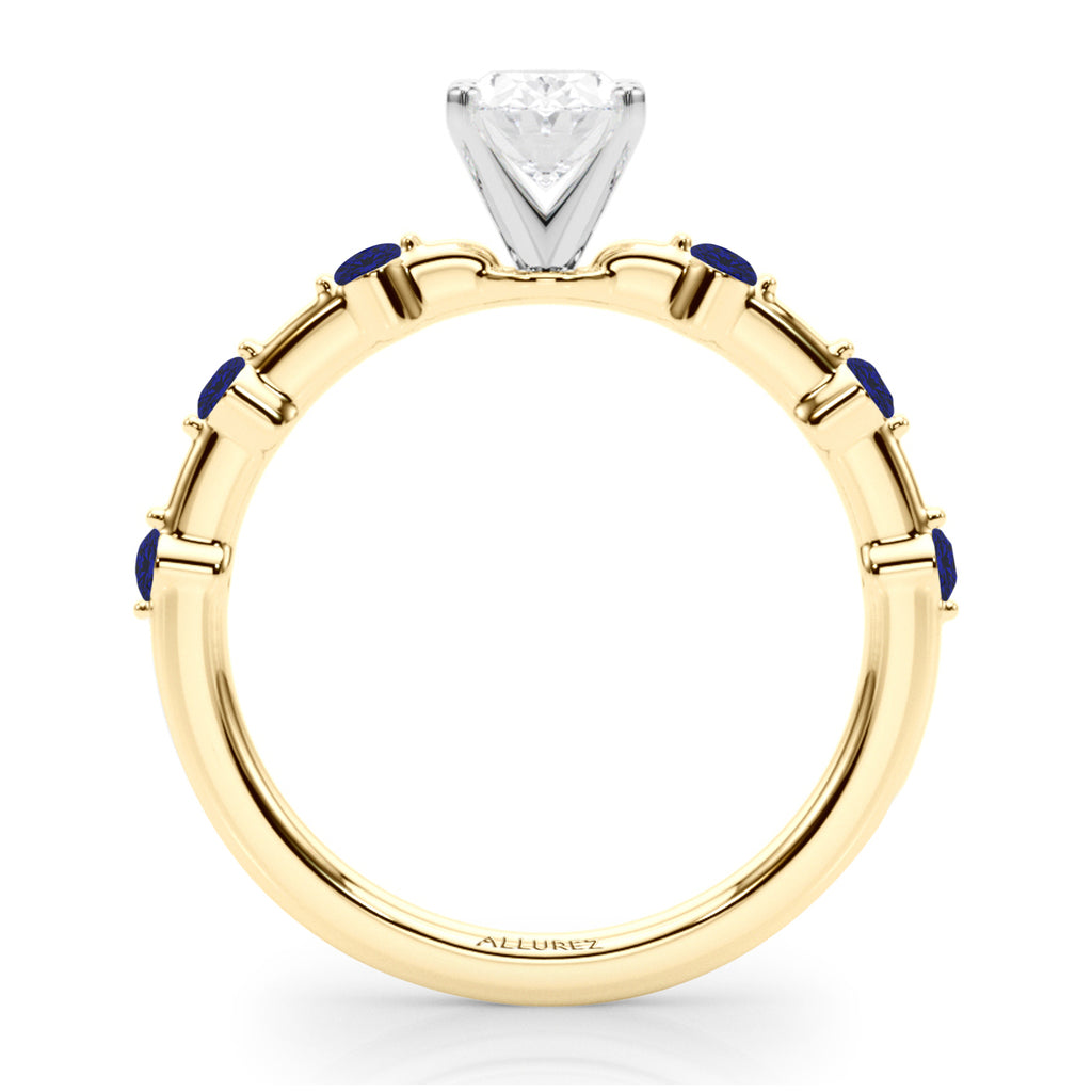 Lab Blue Sapphire Scalloped Engagement Ring 18K Yellow Gold (0.20ct)