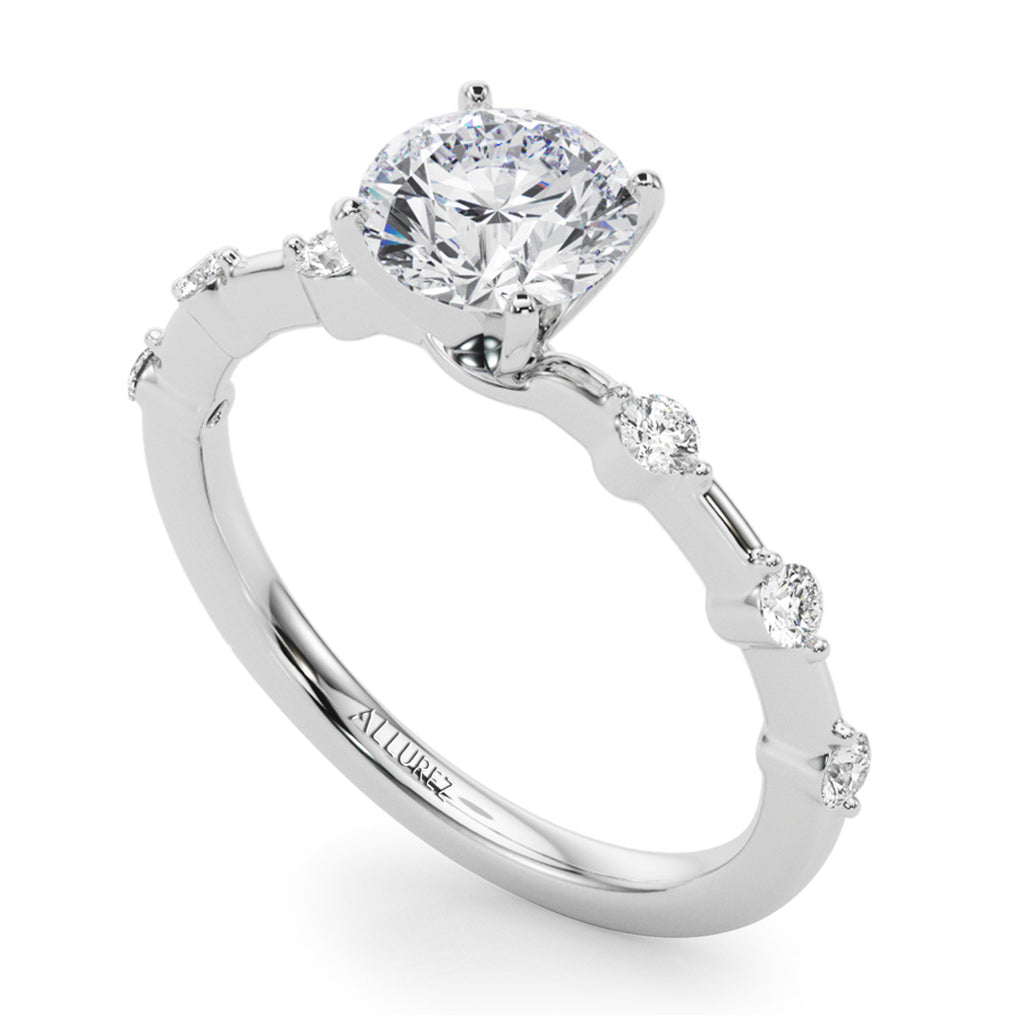 Lab Diamond Accented Scalloped Engagement Ring in Palladium (0.20ct)