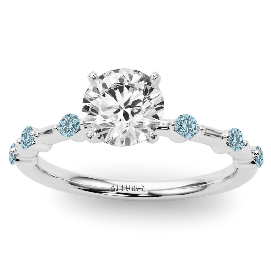 Lab Aquamarine Scalloped Engagement Ring in Platinum (0.20ct)