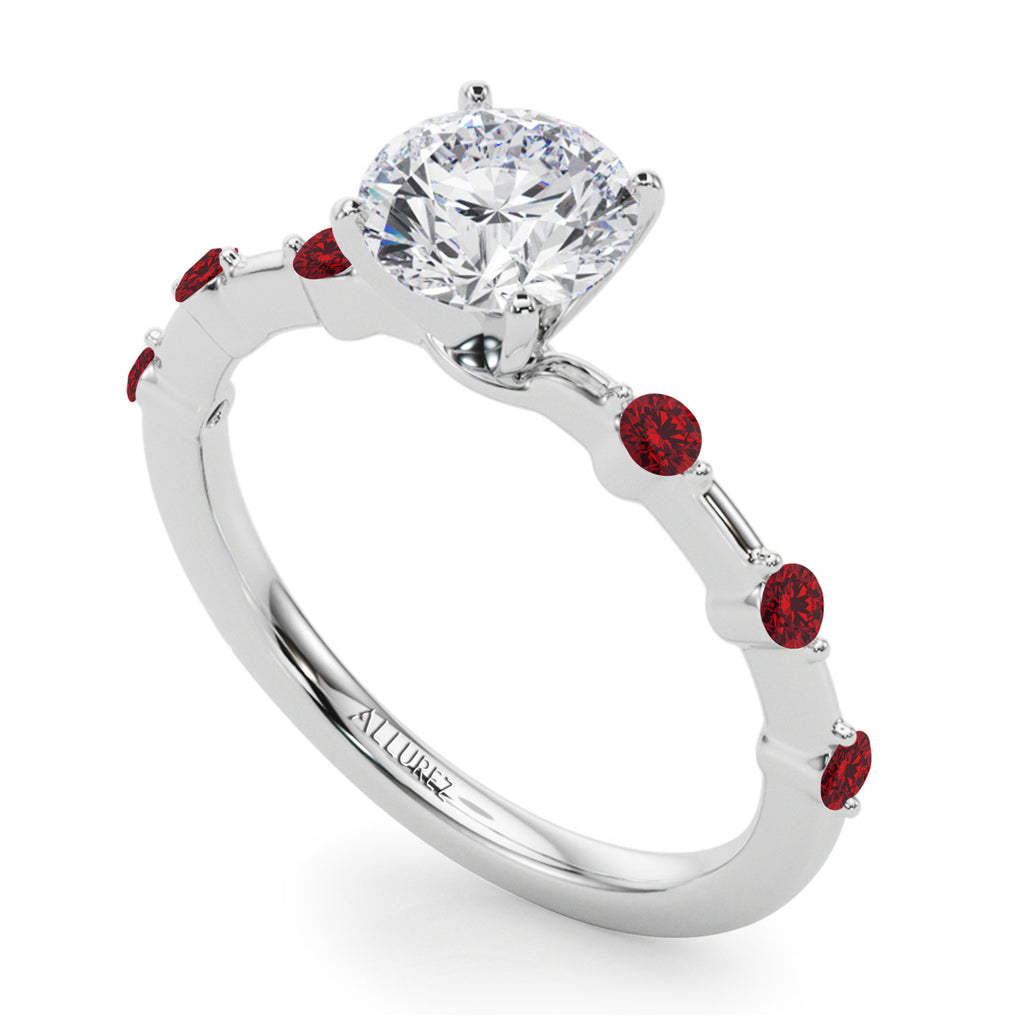 Lab Ruby Scalloped Engagement Ring in Platinum (0.20ct)