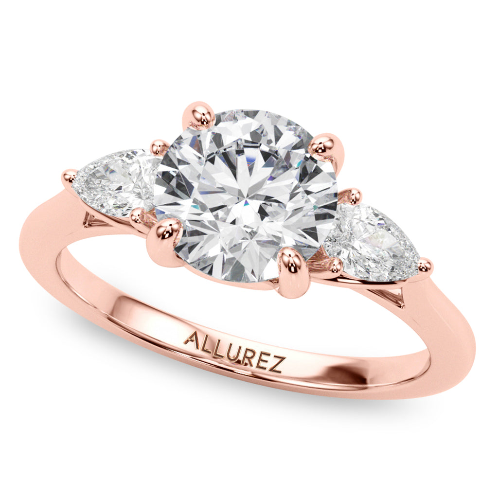 Round & Pear Lab Diamond Engagement Ring 14K Rose Gold (2.60ct)