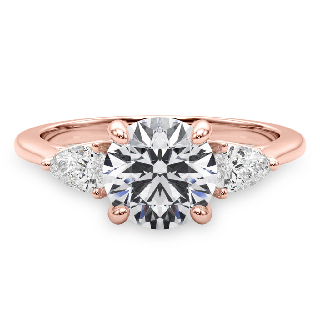 Round & Pear Lab Diamond Engagement Ring 14K Rose Gold (2.60ct)