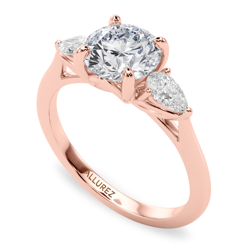 Round & Pear Lab Diamond Engagement Ring 14K Rose Gold (2.60ct)