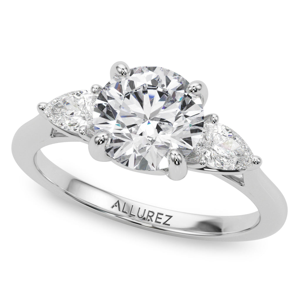 Round & Pear Lab Grown Diamond Engagement Ring 18K White Gold (2.60ct)