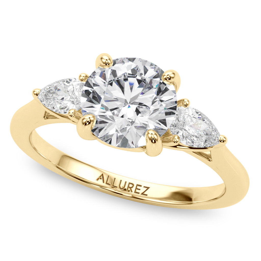 Round & Pear Lab Diamond Engagement Ring 18K Yellow Gold (2.60ct)