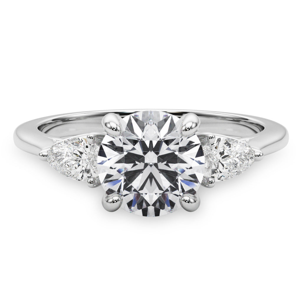 Round Moissanite Pear Lab Diamond Engagement Ring 14K White Gold (2.60ct)