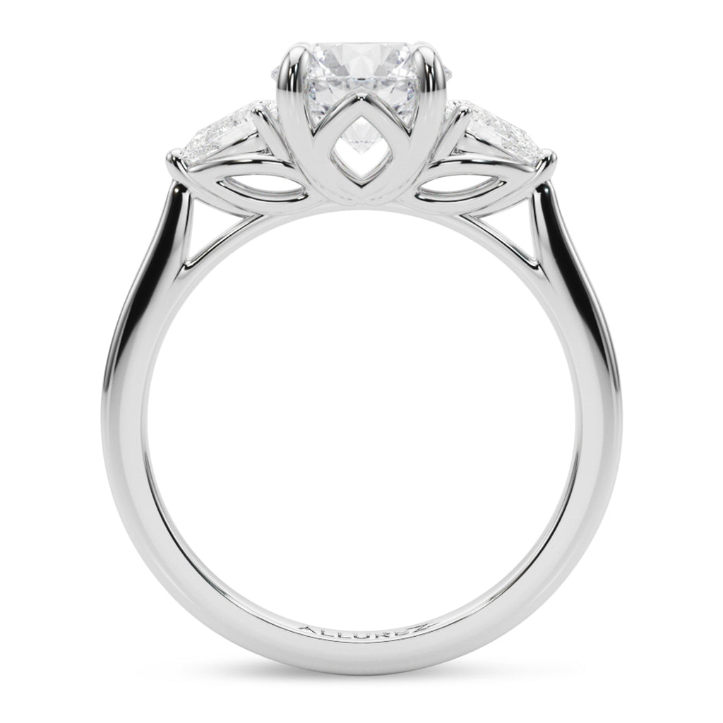 Round Moissanite Pear Lab Diamond Engagement Ring 14K White Gold (2.60ct)