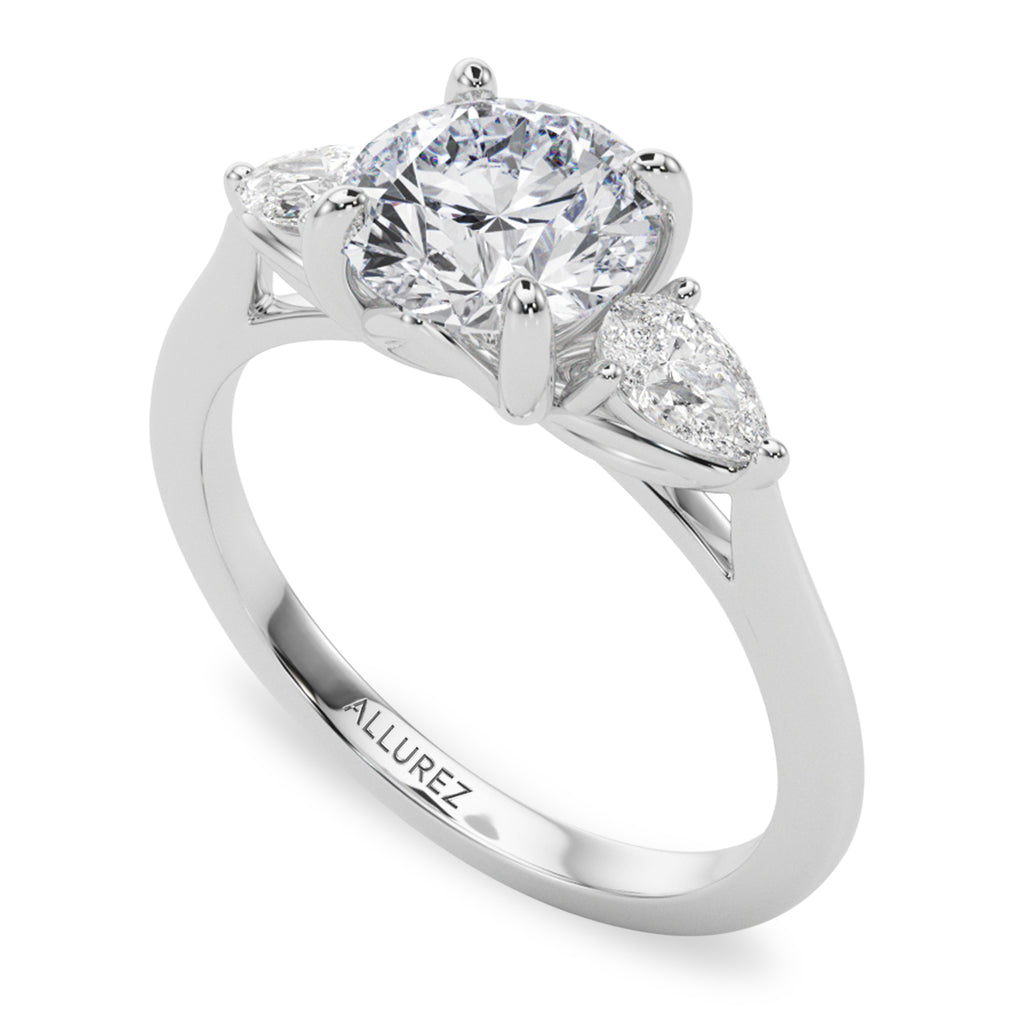 Round Moissanite Pear Lab Diamond Engagement Ring 14K White Gold (2.60ct)