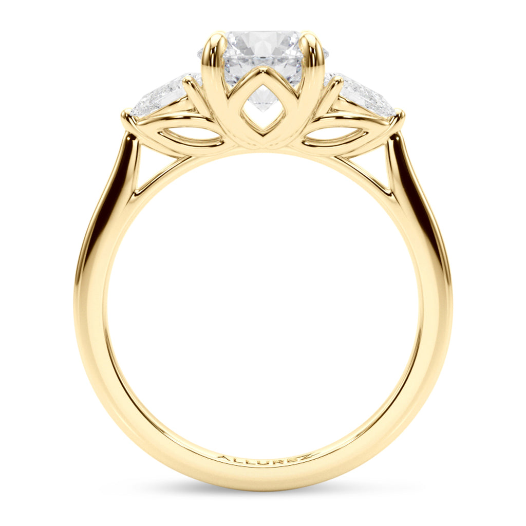Round Moissanite Pear Lab Diamond Engagement Ring 18K Yellow Gold (2.60ct)