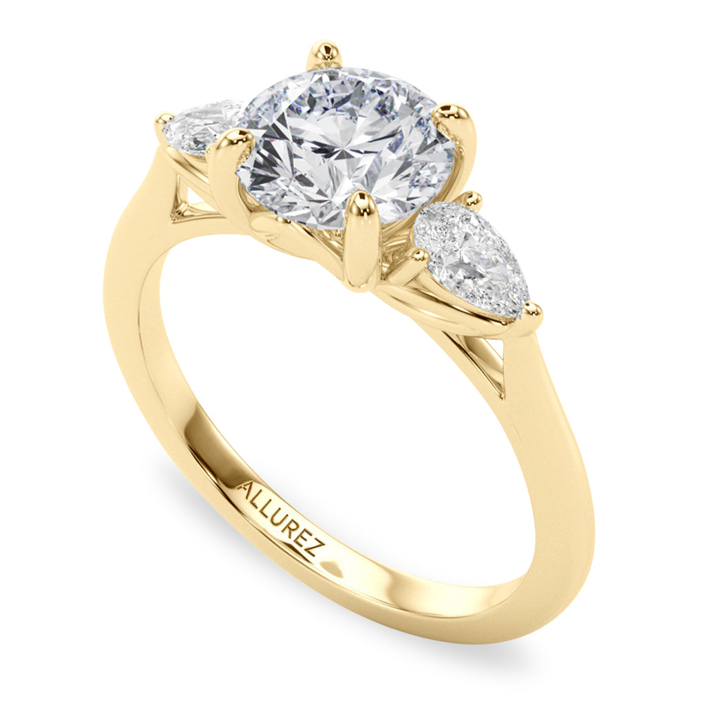 Round Moissanite Pear Lab Diamond Engagement Ring 18K Yellow Gold (2.60ct)