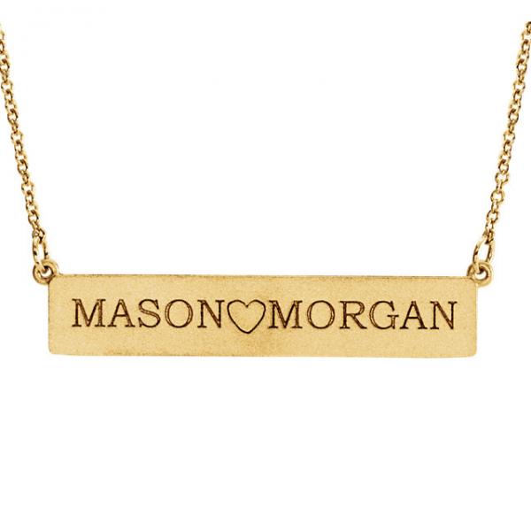 Personalized Engravable Bar Pendant Necklace in Solid 14k Yellow Gold