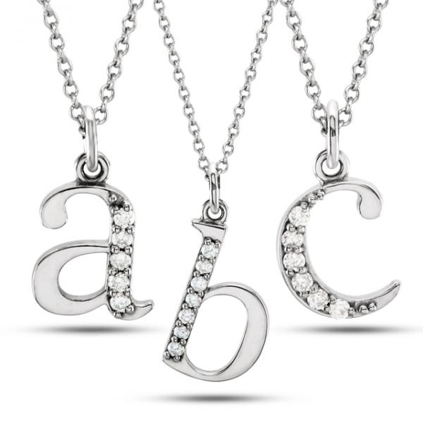 Lowercase Diamond Block Letter Initial Pendant in 14k White Gold